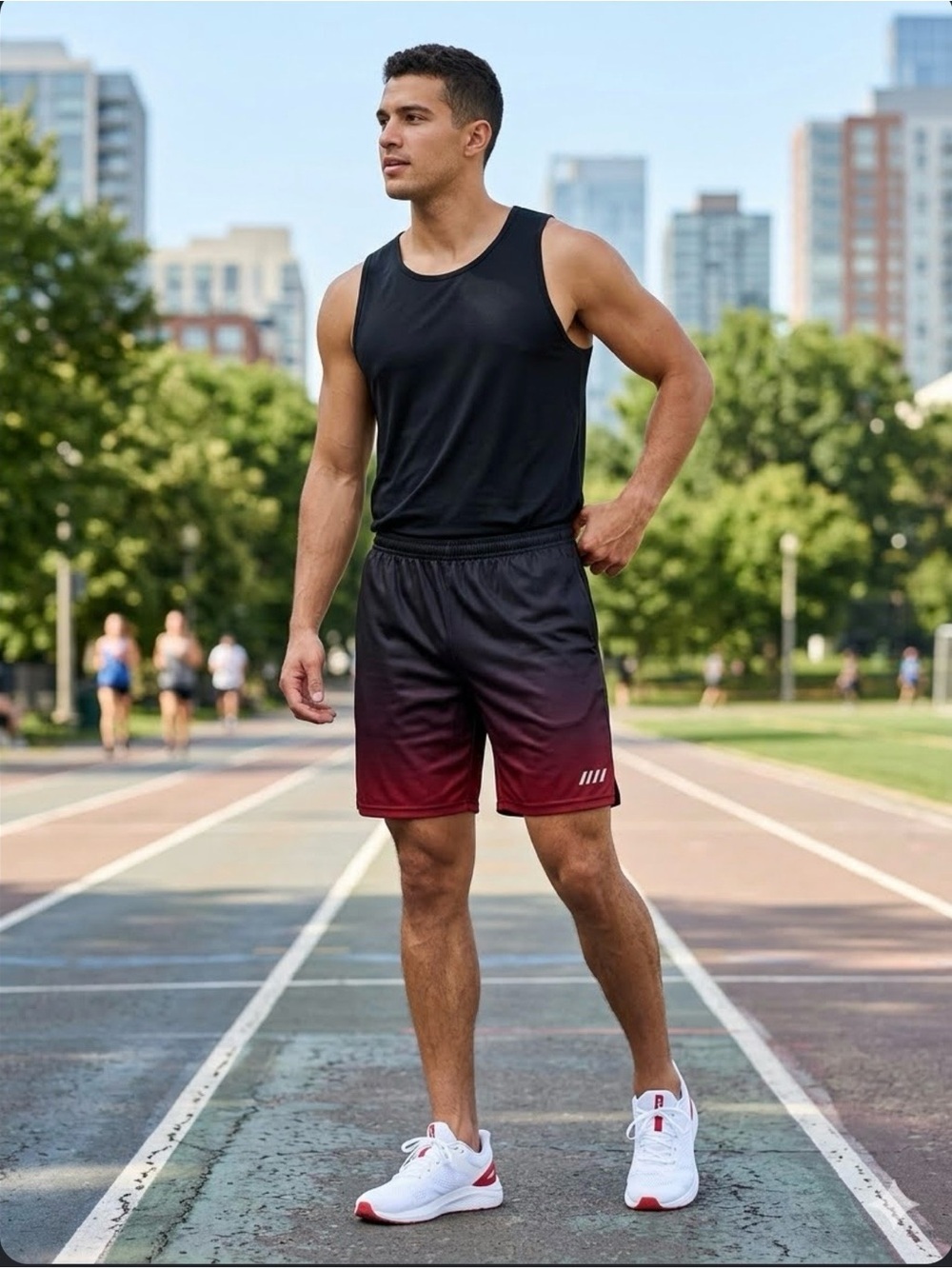 MSX Michael Strahan Men's Ombre Athletic Shorts Black Red Gradient Active xxl